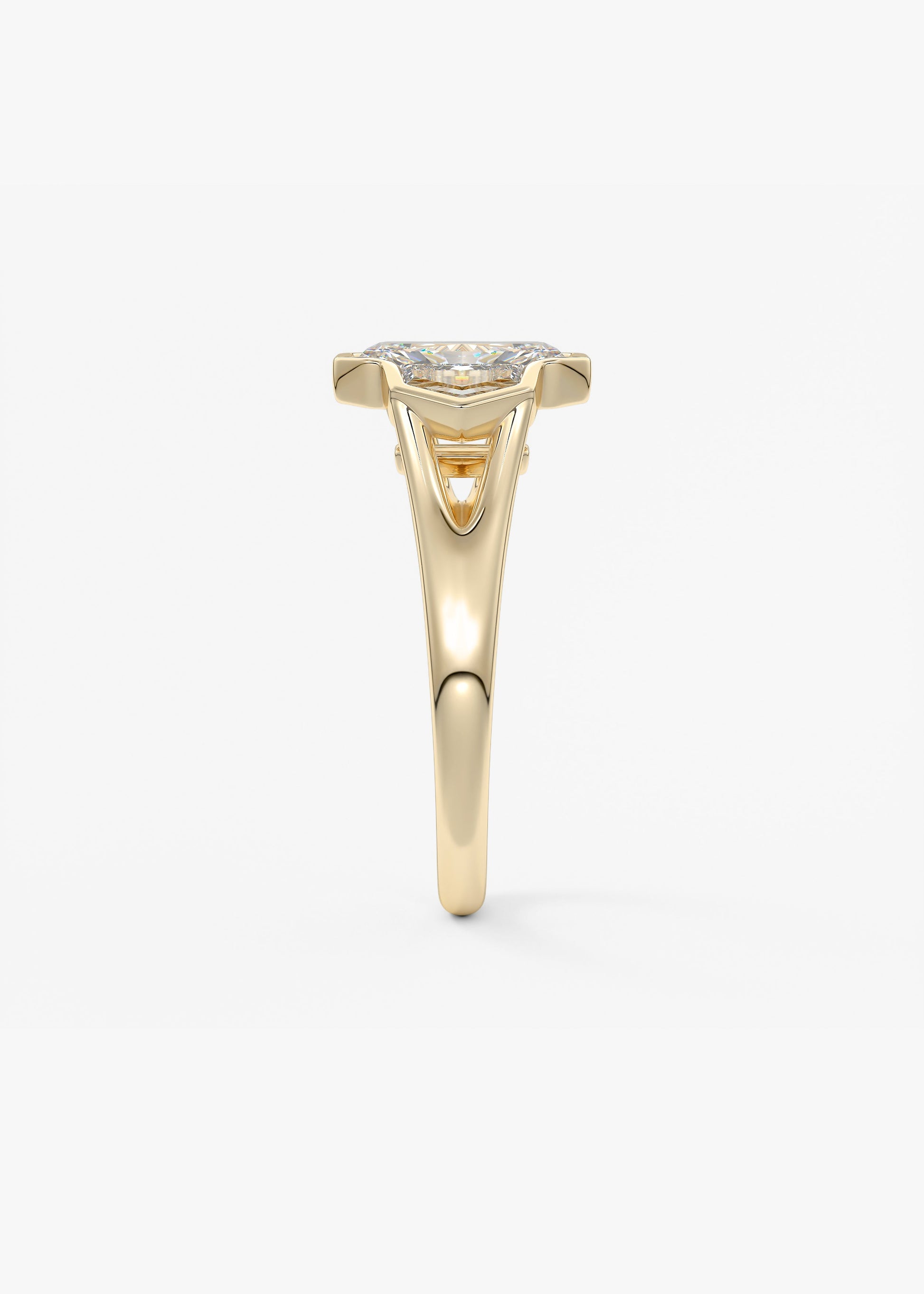 Radiant Three Stone/Bezel Lab Grown Diamond Engagement Ring