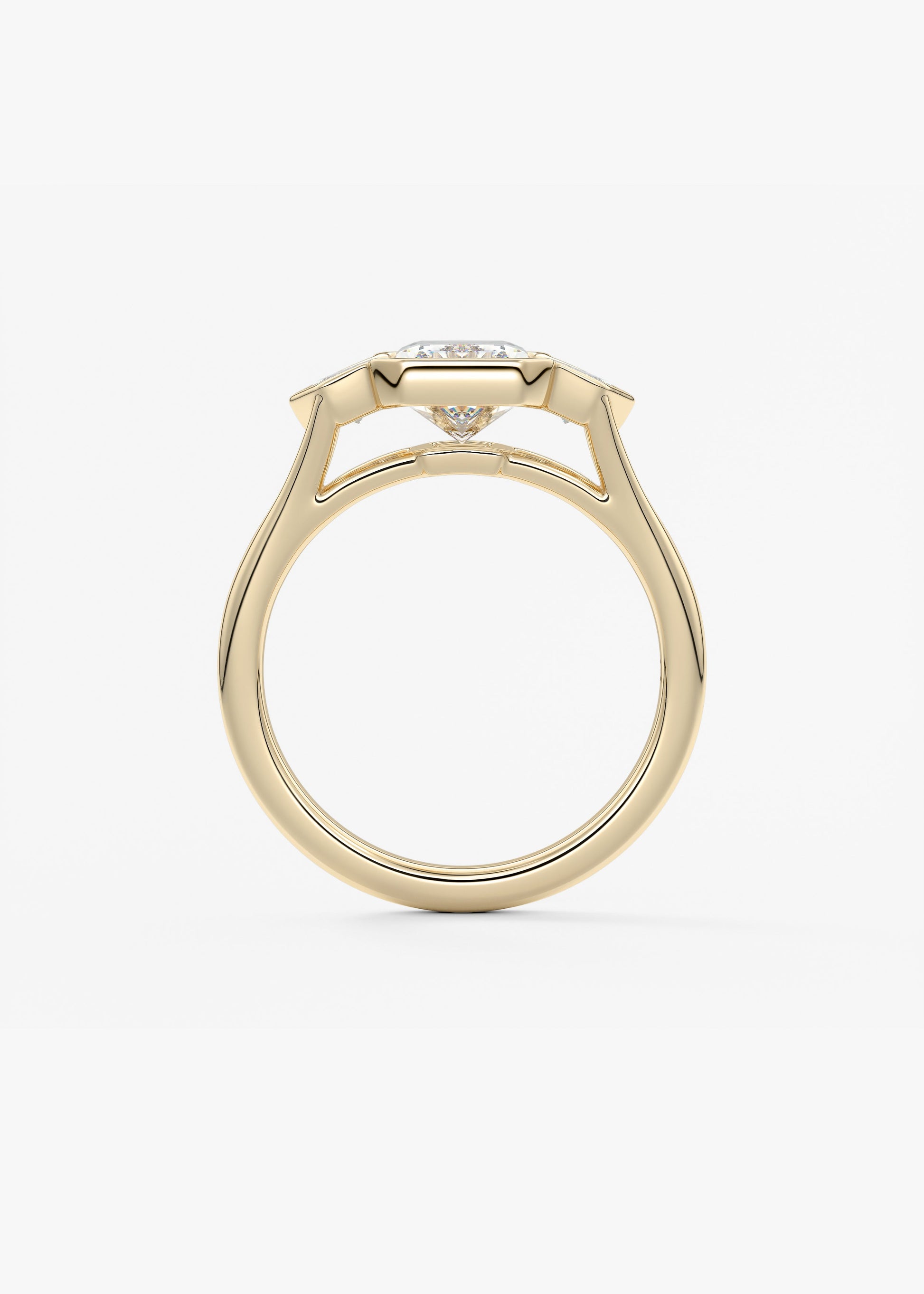 Radiant Three Stone/Bezel Lab Grown Diamond Engagement Ring
