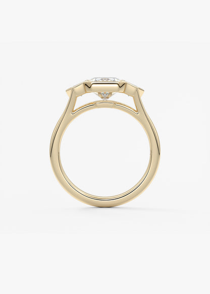 Radiant Three Stone/Bezel Lab Grown Diamond Engagement Ring