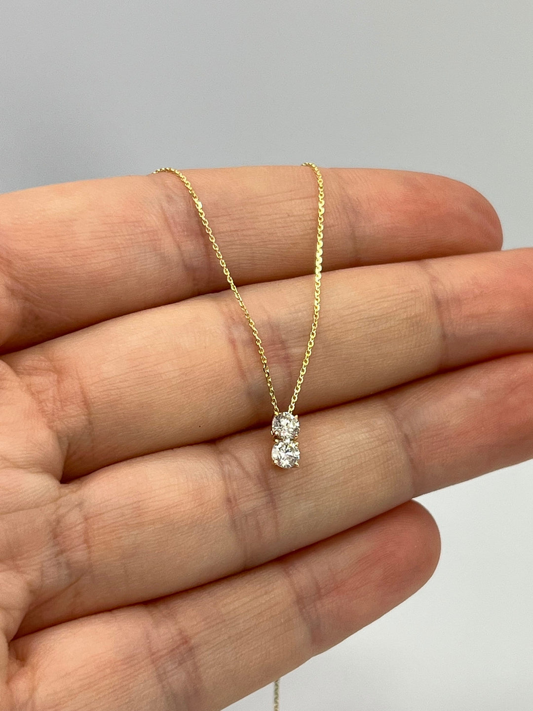 1.0 TCW Round Shape Moissanite Two Stone Necklace