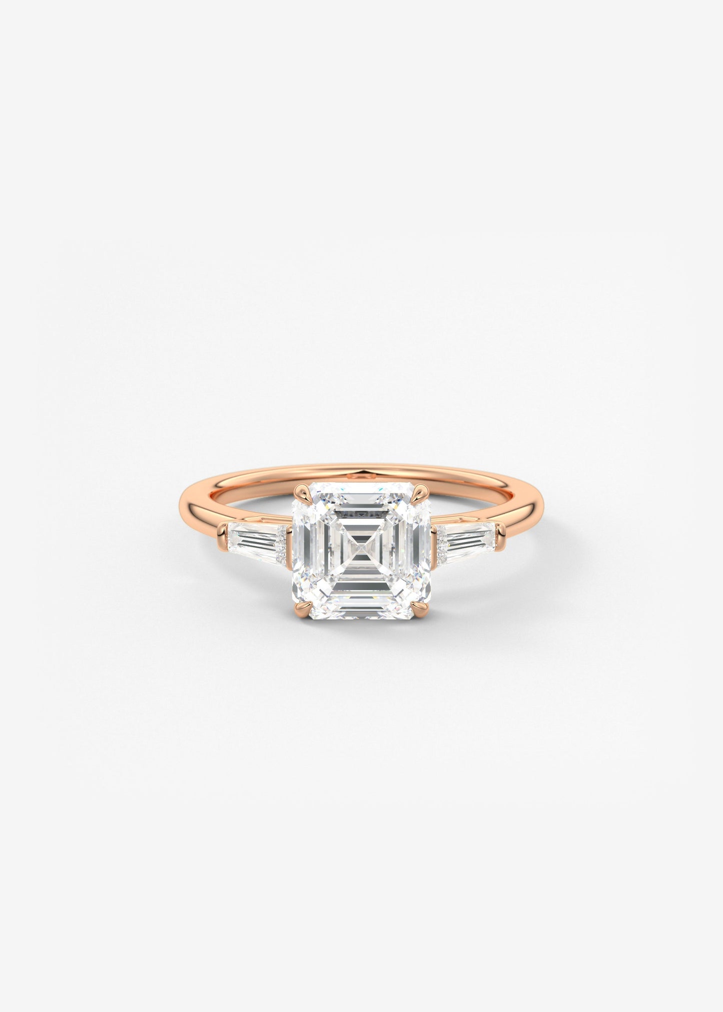 Asscher Three Stone Lab Grown Diamond Engagement Ring
