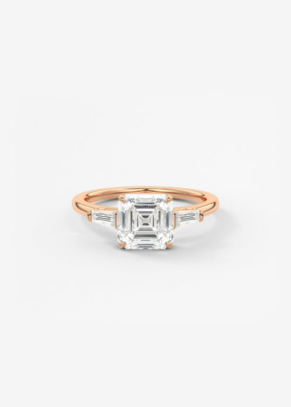 Asscher Three Stone Lab Grown Diamond Engagement Ring