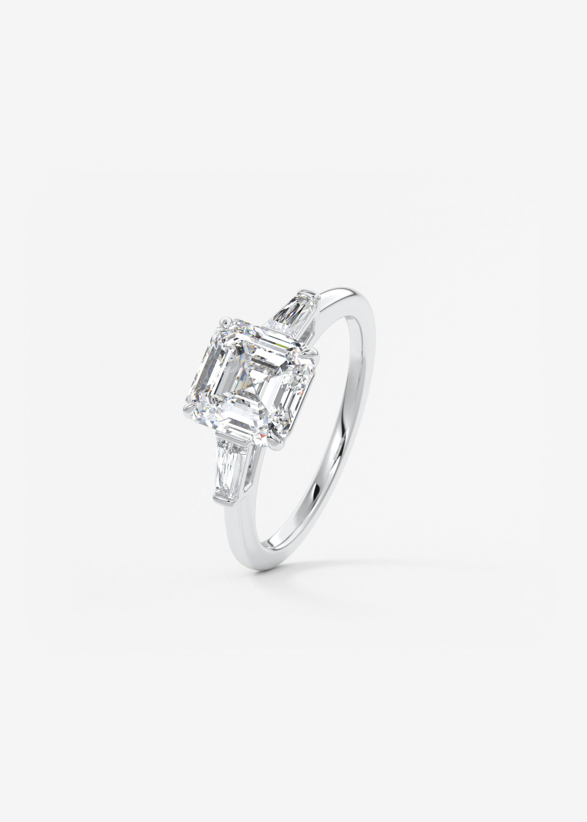 Asscher Three Stone Lab Grown Diamond Engagement Ring