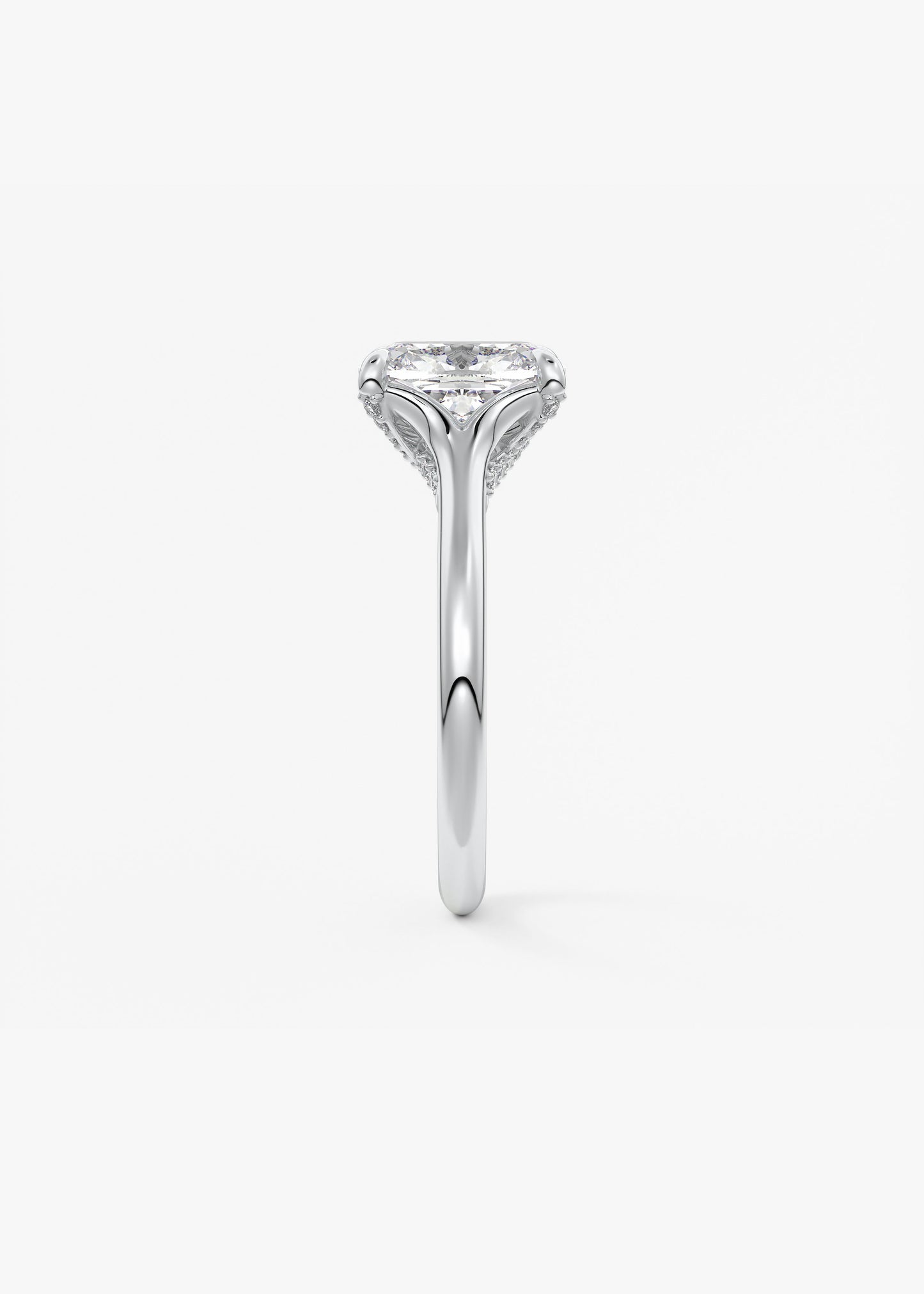 Elongated Cushion Hidden Halo Lab Grown Diamond Engagement Ring