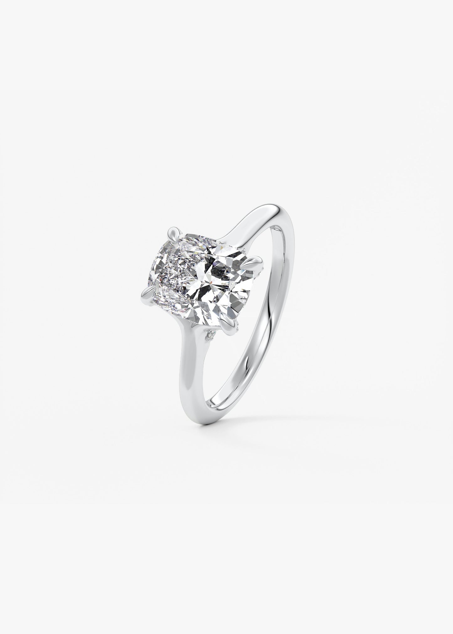 Elongated Cushion Hidden Halo Lab Grown Diamond Engagement Ring
