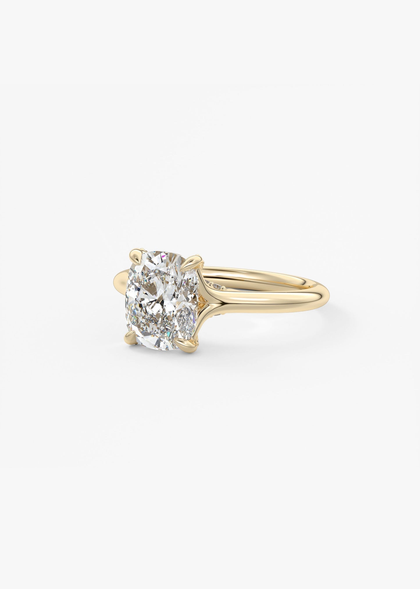 Elongated Cushion Hidden Halo Lab Grown Diamond Engagement Ring
