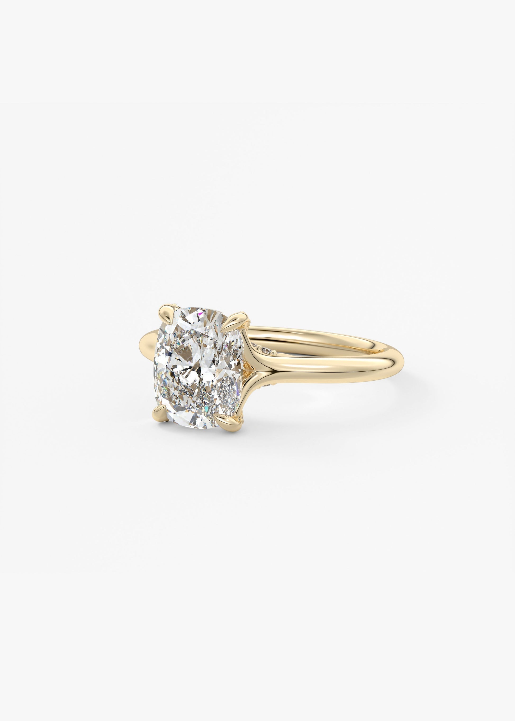 Elongated Cushion Hidden Halo Lab Grown Diamond Engagement Ring