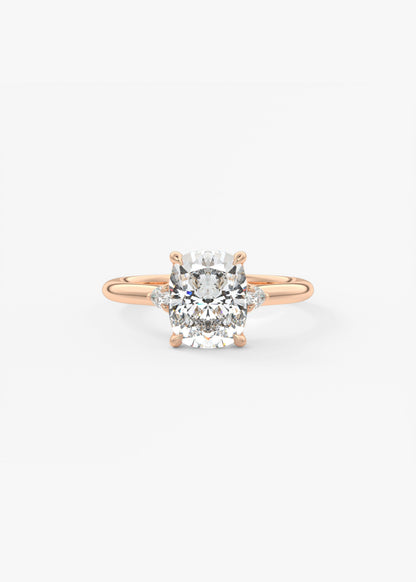 Elongated Cushion Three Stone Lab Grown Diamond Engagement Ring