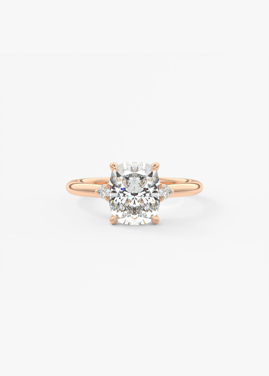 Elongated Cushion Three Stone Lab Grown Diamond Engagement Ring