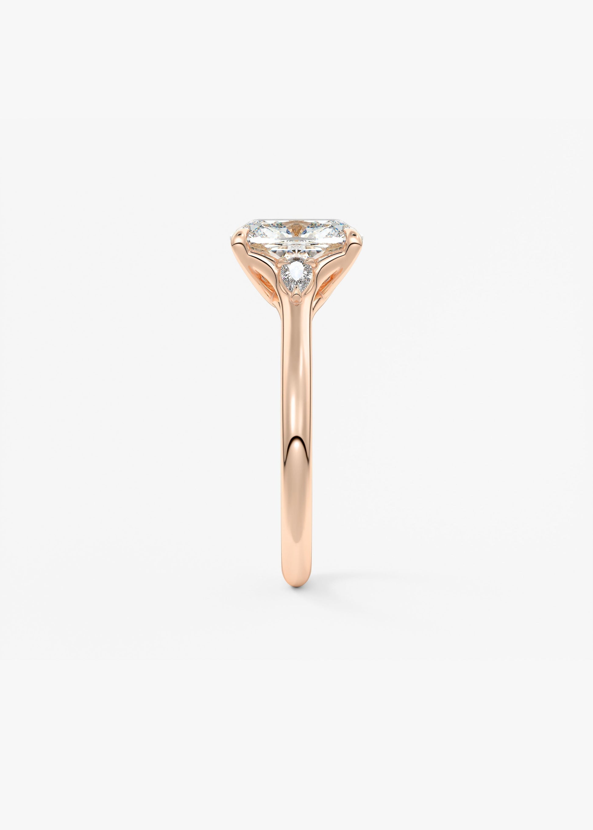 Elongated Cushion Three Stone Lab Grown Diamond Engagement Ring