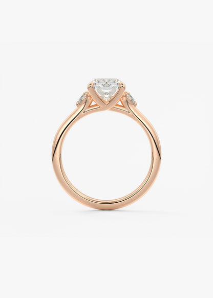 Elongated Cushion Three Stone Lab Grown Diamond Engagement Ring