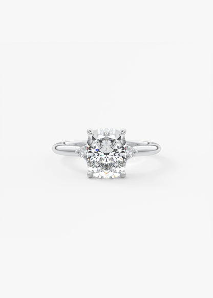 Elongated Cushion Three Stone Lab Grown Diamond Engagement Ring