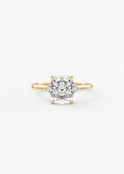 Elongated Cushion Three Stone Lab Grown Diamond Engagement Ring