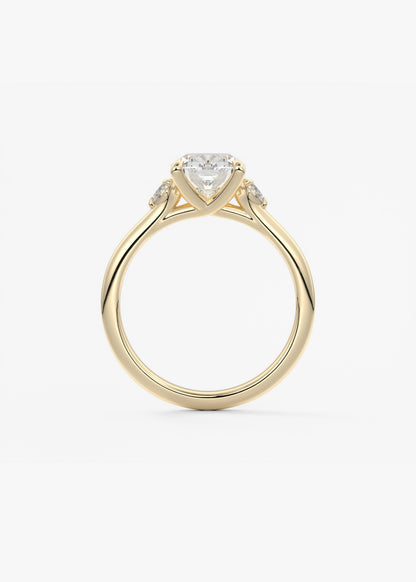 Elongated Cushion Three Stone Lab Grown Diamond Engagement Ring