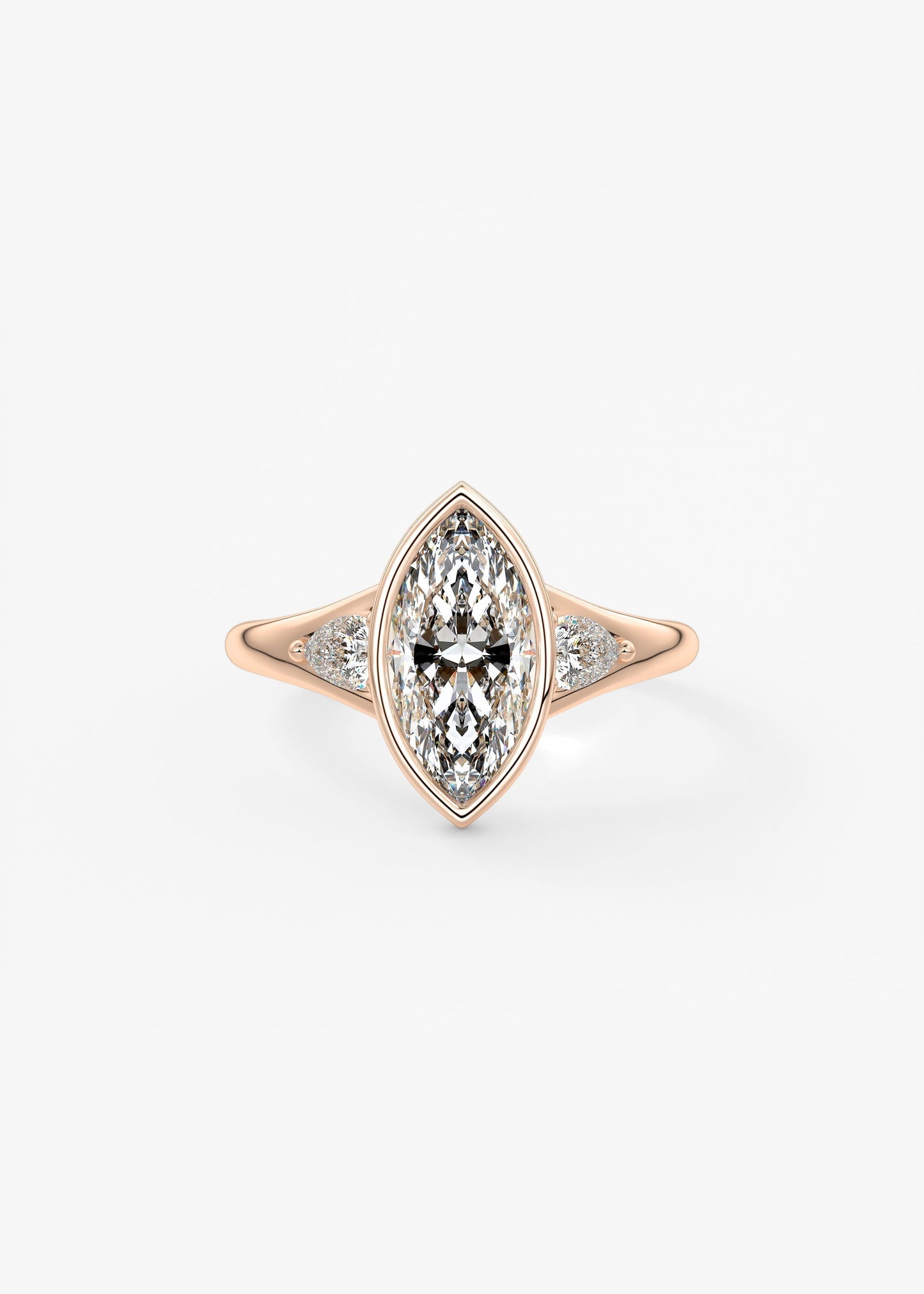 Marquise Three Stone Bezel Lab Grown Diamond Engagement Ring