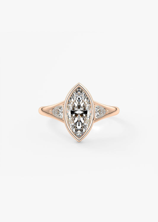 Marquise Three Stone Bezel Lab Grown Diamond Engagement Ring