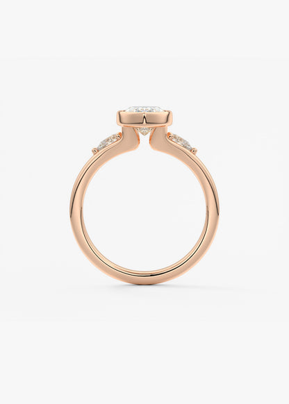 Marquise Three Stone Bezel Lab Grown Diamond Engagement Ring