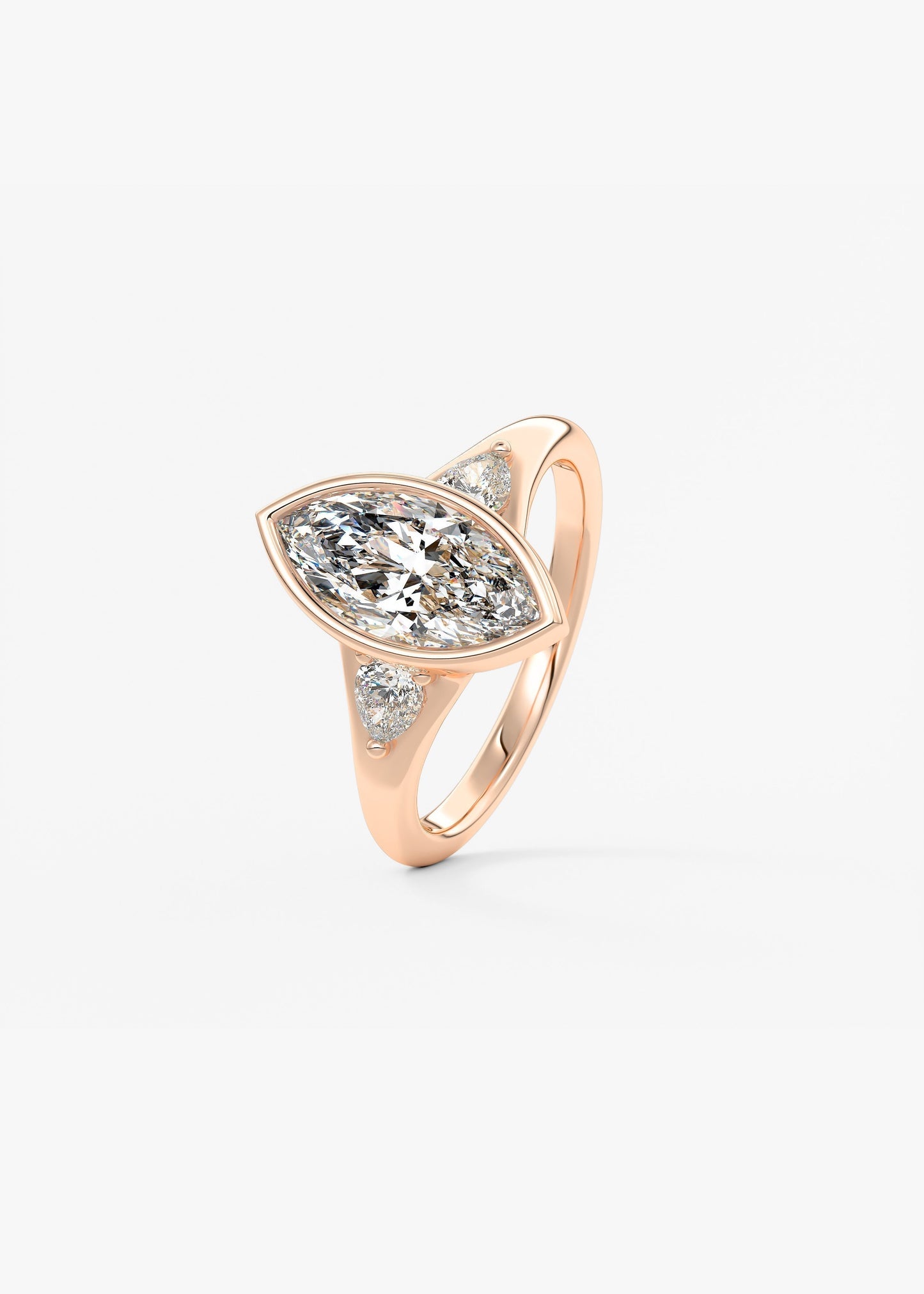 Marquise Three Stone Bezel Lab Grown Diamond Engagement Ring