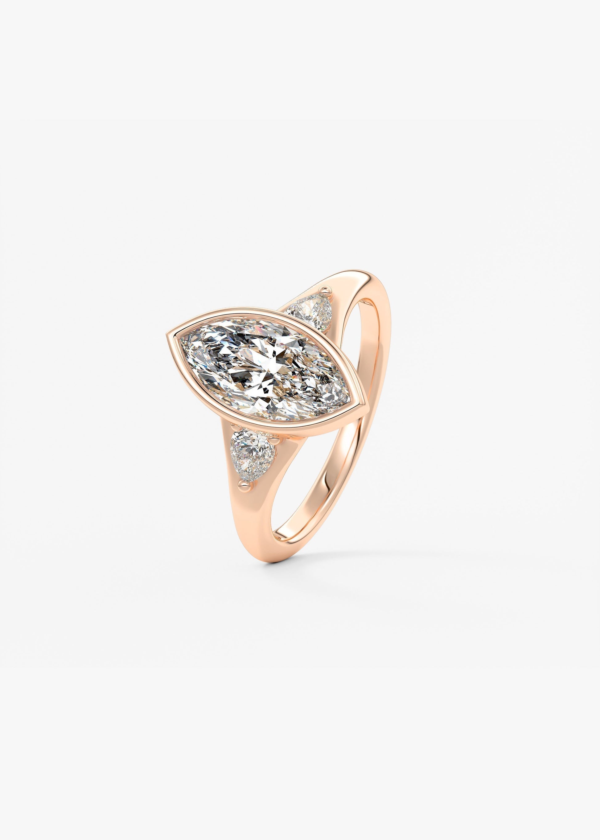 Marquise Three Stone Bezel Lab Grown Diamond Engagement Ring