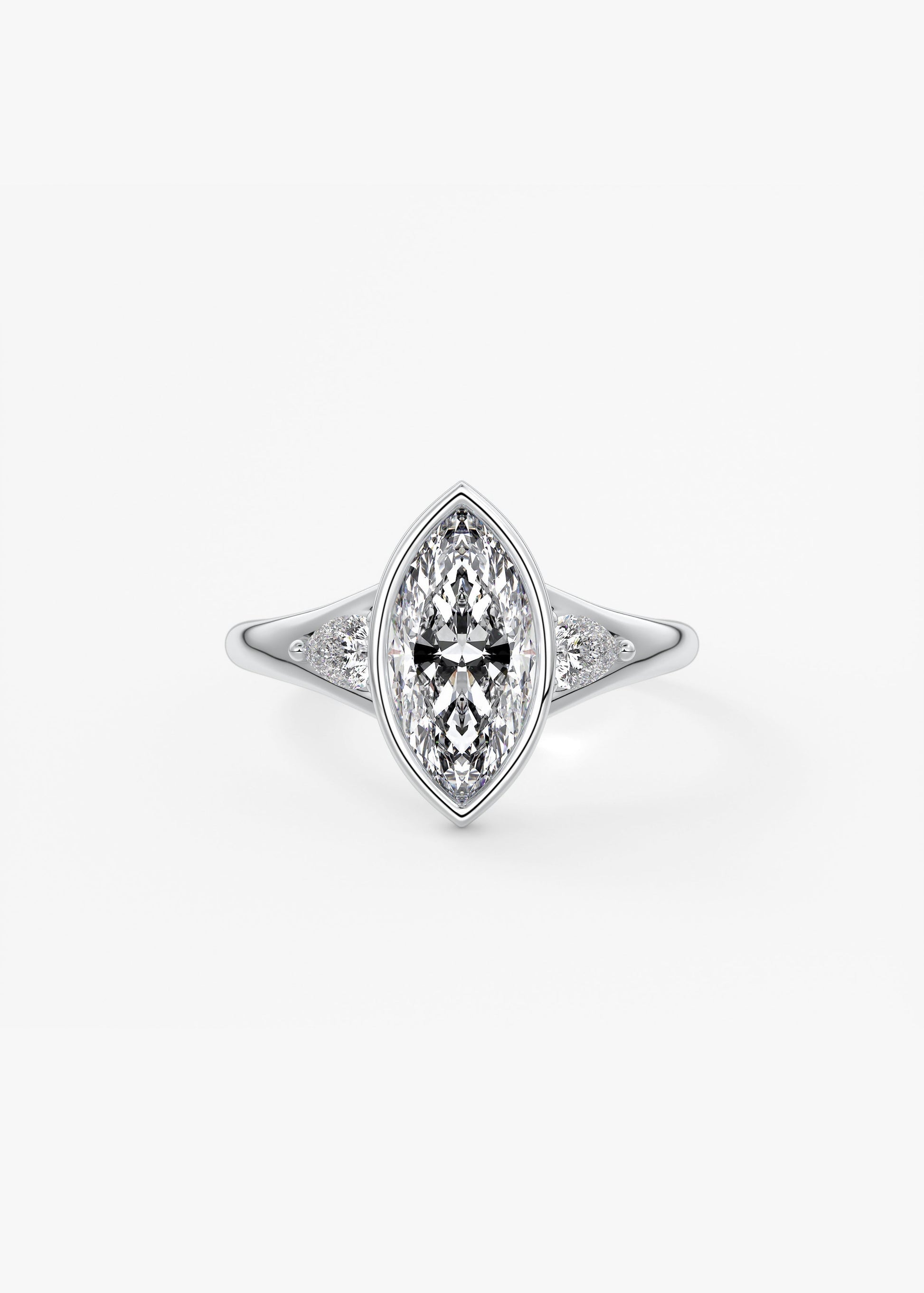 Marquise Three Stone Bezel Lab Grown Diamond Engagement Ring