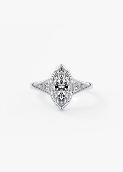Marquise Three Stone Bezel Lab Grown Diamond Engagement Ring