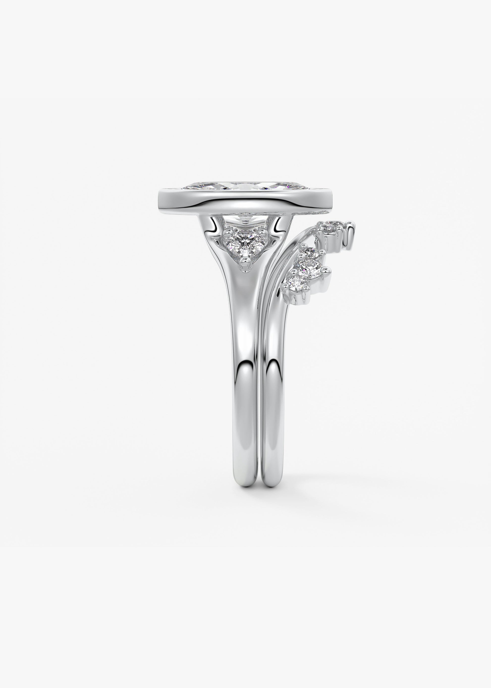 Marquise Three Stone Bezel Lab Grown Diamond Engagement Ring