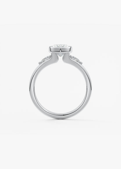 Marquise Three Stone Bezel Lab Grown Diamond Engagement Ring