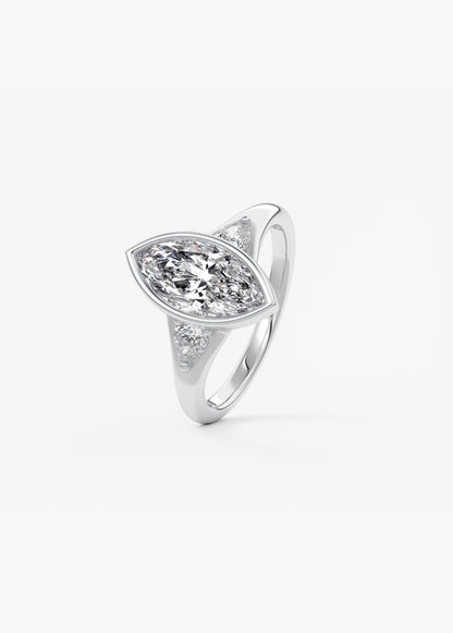 Marquise Three Stone Bezel Lab Grown Diamond Engagement Ring