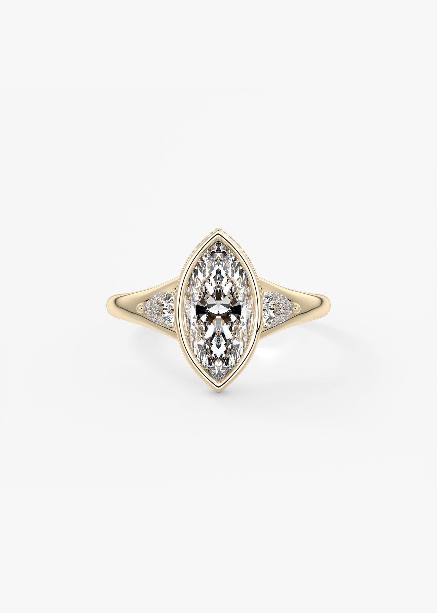 Marquise Three Stone Bezel Lab Grown Diamond Engagement Ring