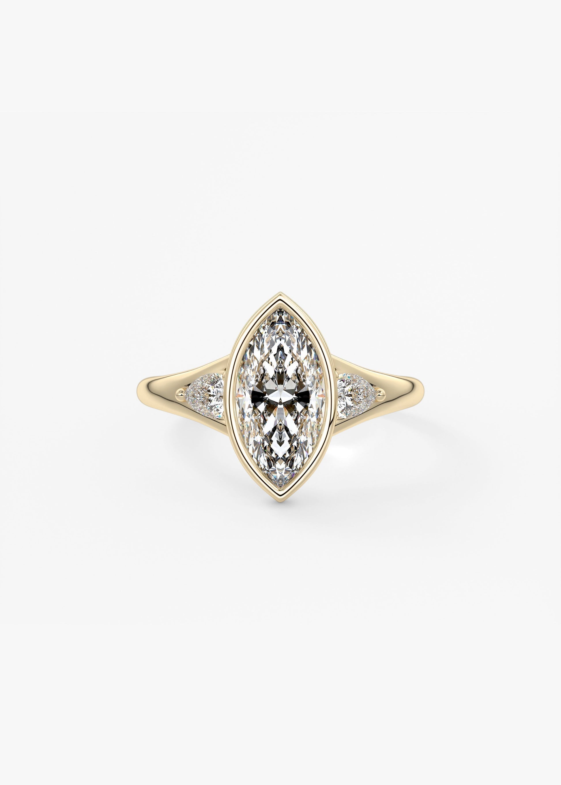 Marquise Three Stone Bezel Lab Grown Diamond Engagement Ring