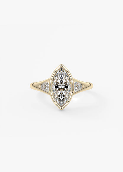 Marquise Three Stone Bezel Lab Grown Diamond Engagement Ring
