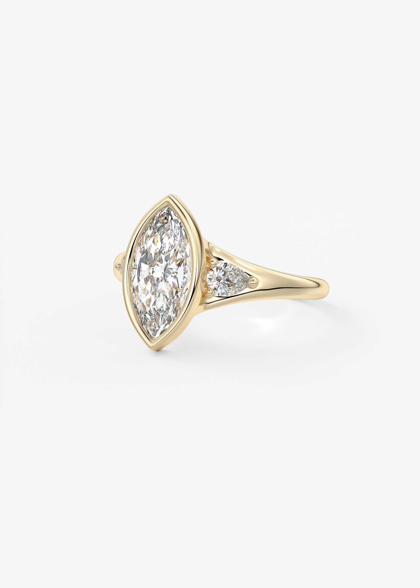 Marquise Three Stone Bezel Lab Grown Diamond Engagement Ring