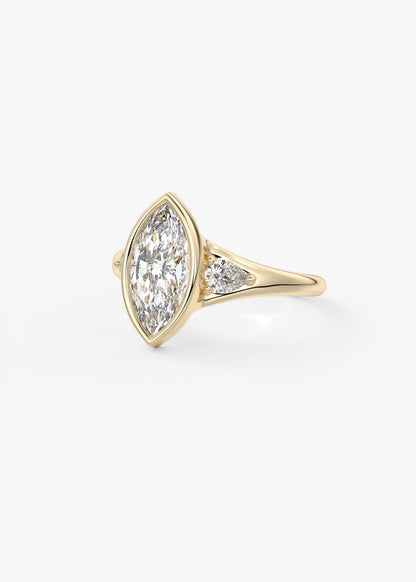 Marquise Three Stone Bezel Lab Grown Diamond Engagement Ring