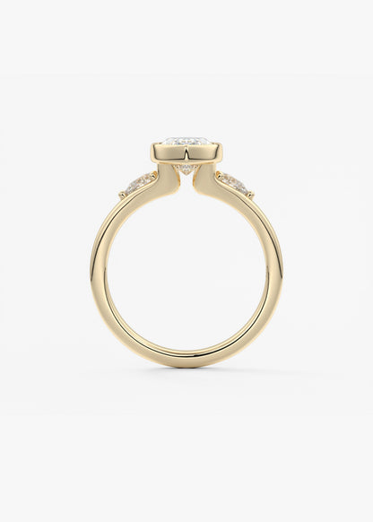 Marquise Three Stone Bezel Lab Grown Diamond Engagement Ring