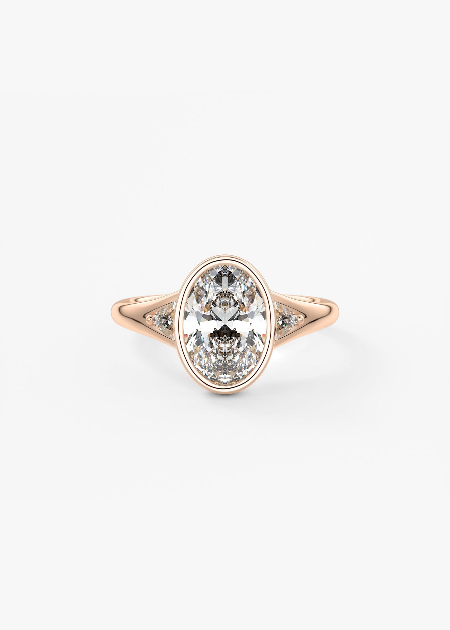 Oval Three Stone Bezel Lab Grown Diamond Engagement Ring