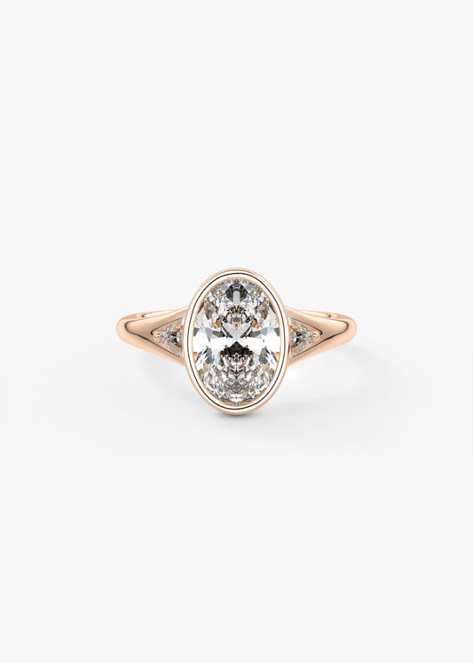 Oval Three Stone Bezel Lab Grown Diamond Engagement Ring