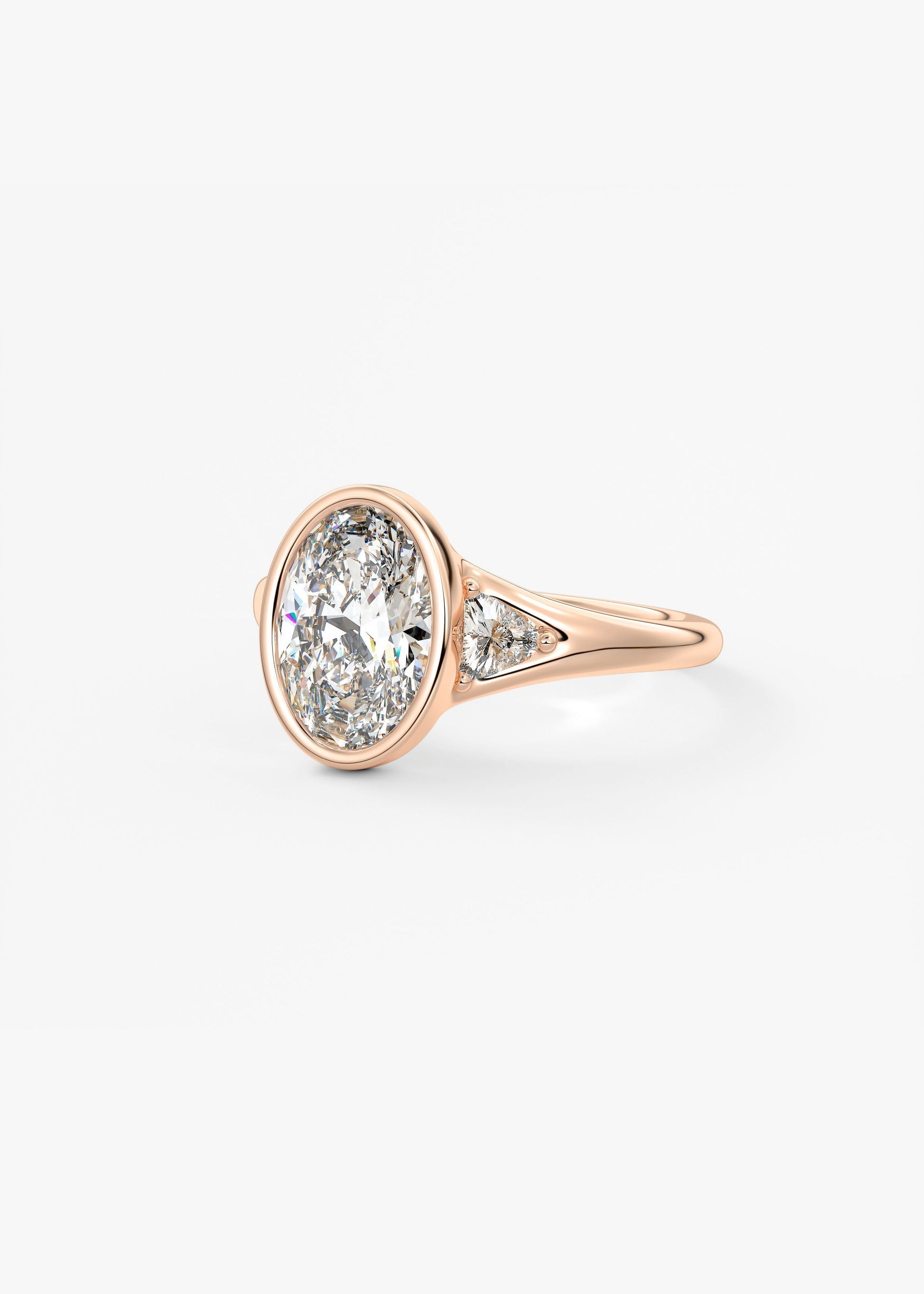 Oval Three Stone Bezel Lab Grown Diamond Engagement Ring