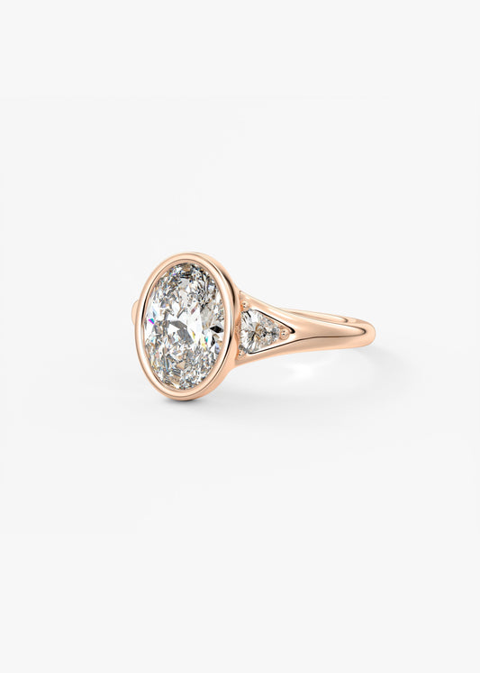Oval Three Stone Bezel Lab Grown Diamond Engagement Ring