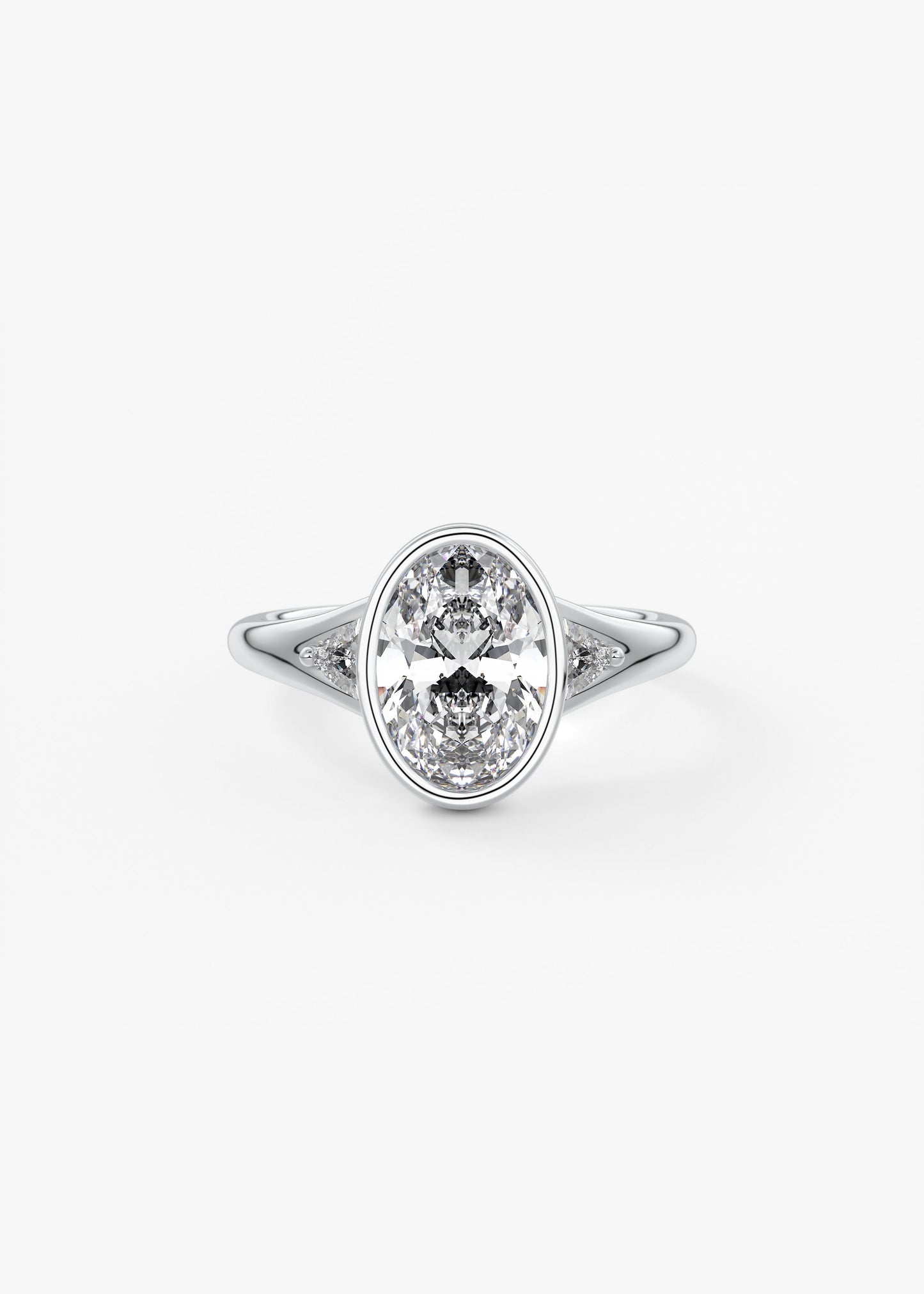 Oval Three Stone Bezel Lab Grown Diamond Engagement Ring