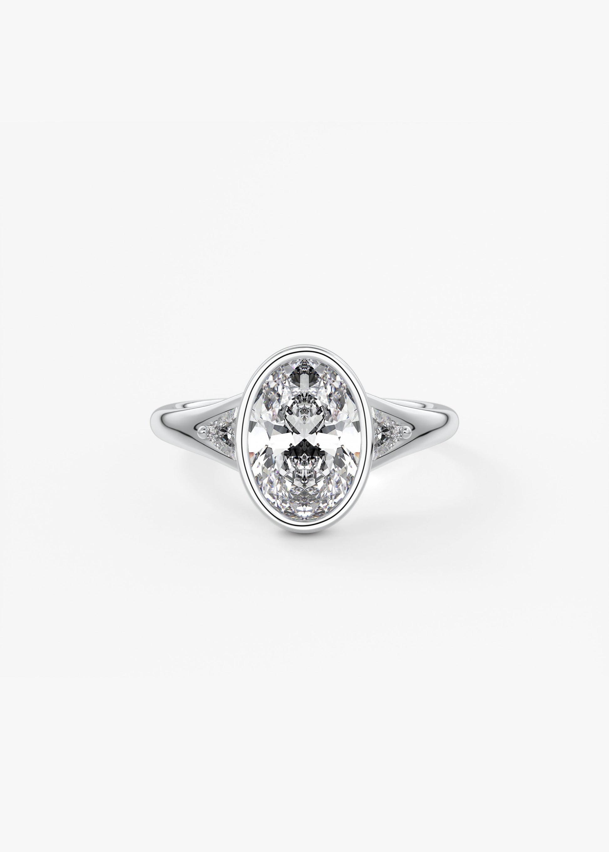 Oval Three Stone Bezel Lab Grown Diamond Engagement Ring