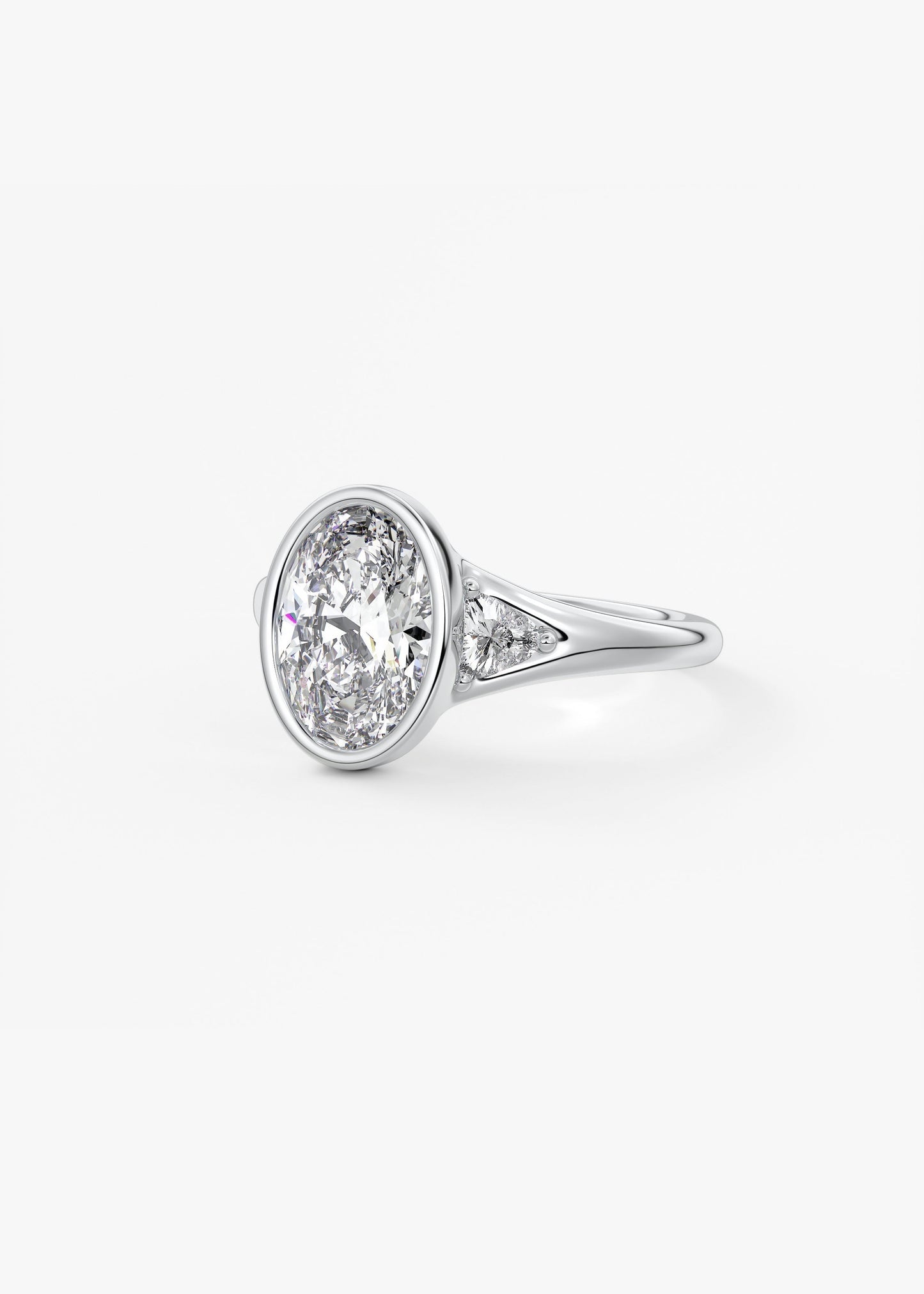 Oval Three Stone Bezel Lab Grown Diamond Engagement Ring