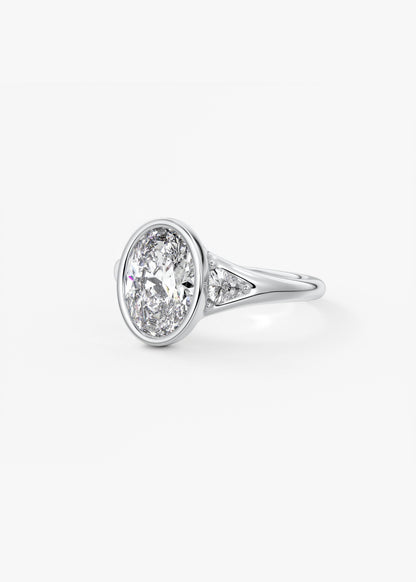 Oval Three Stone Bezel Lab Grown Diamond Engagement Ring