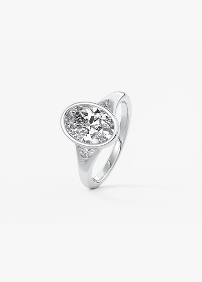 Oval Three Stone Bezel Lab Grown Diamond Engagement Ring