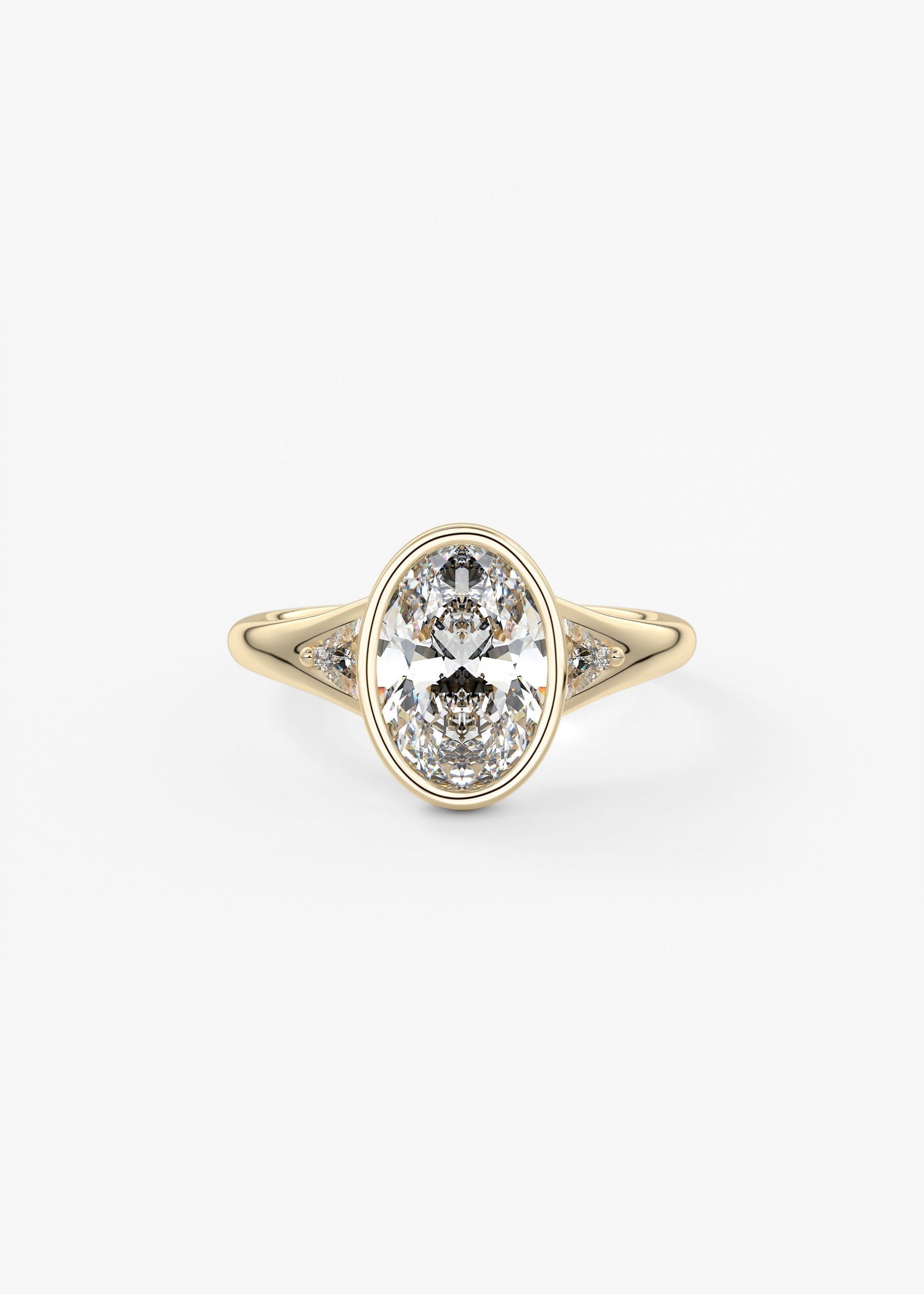 Oval Three Stone Bezel Lab Grown Diamond Engagement Ring