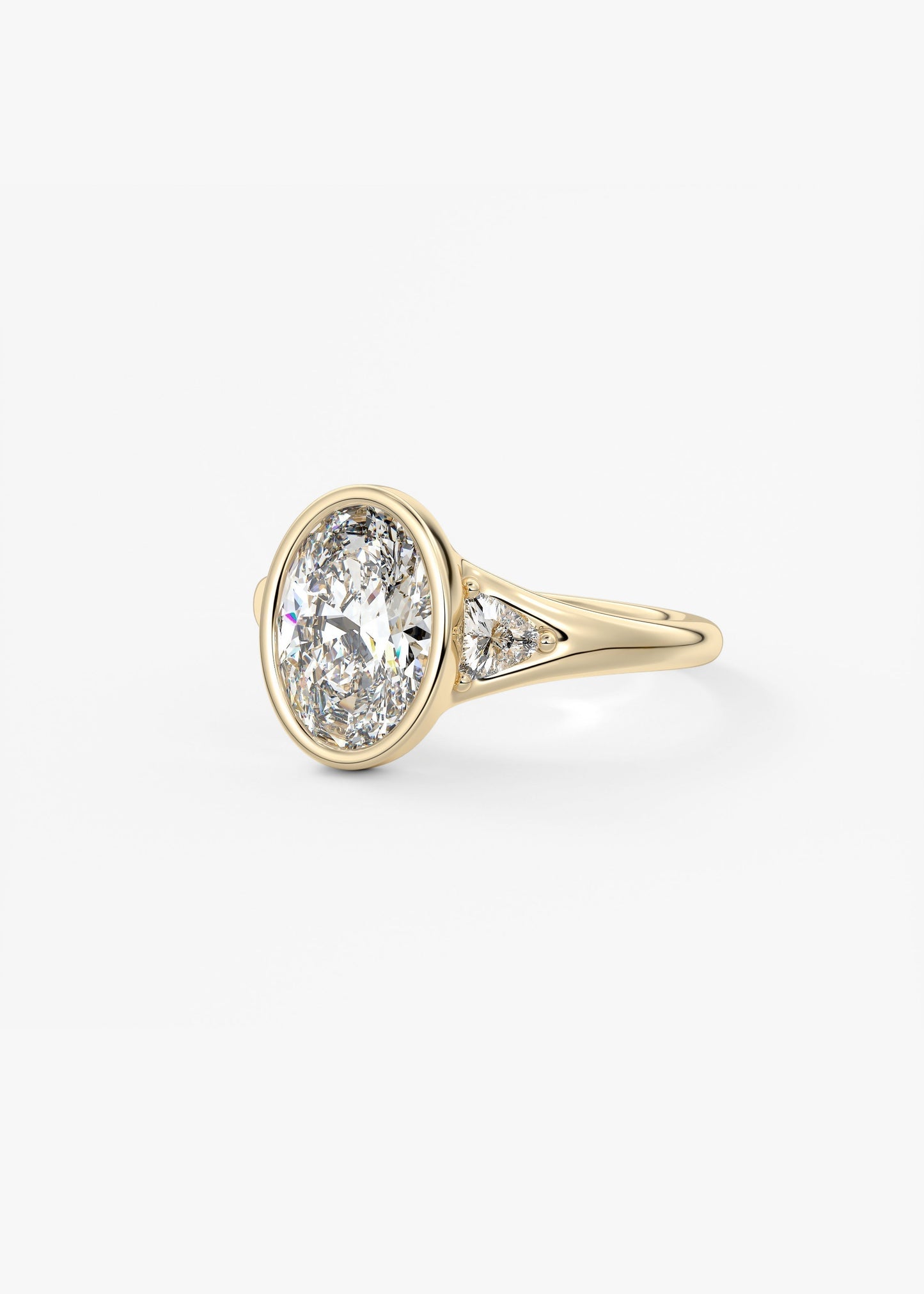 Oval Three Stone Bezel Lab Grown Diamond Engagement Ring