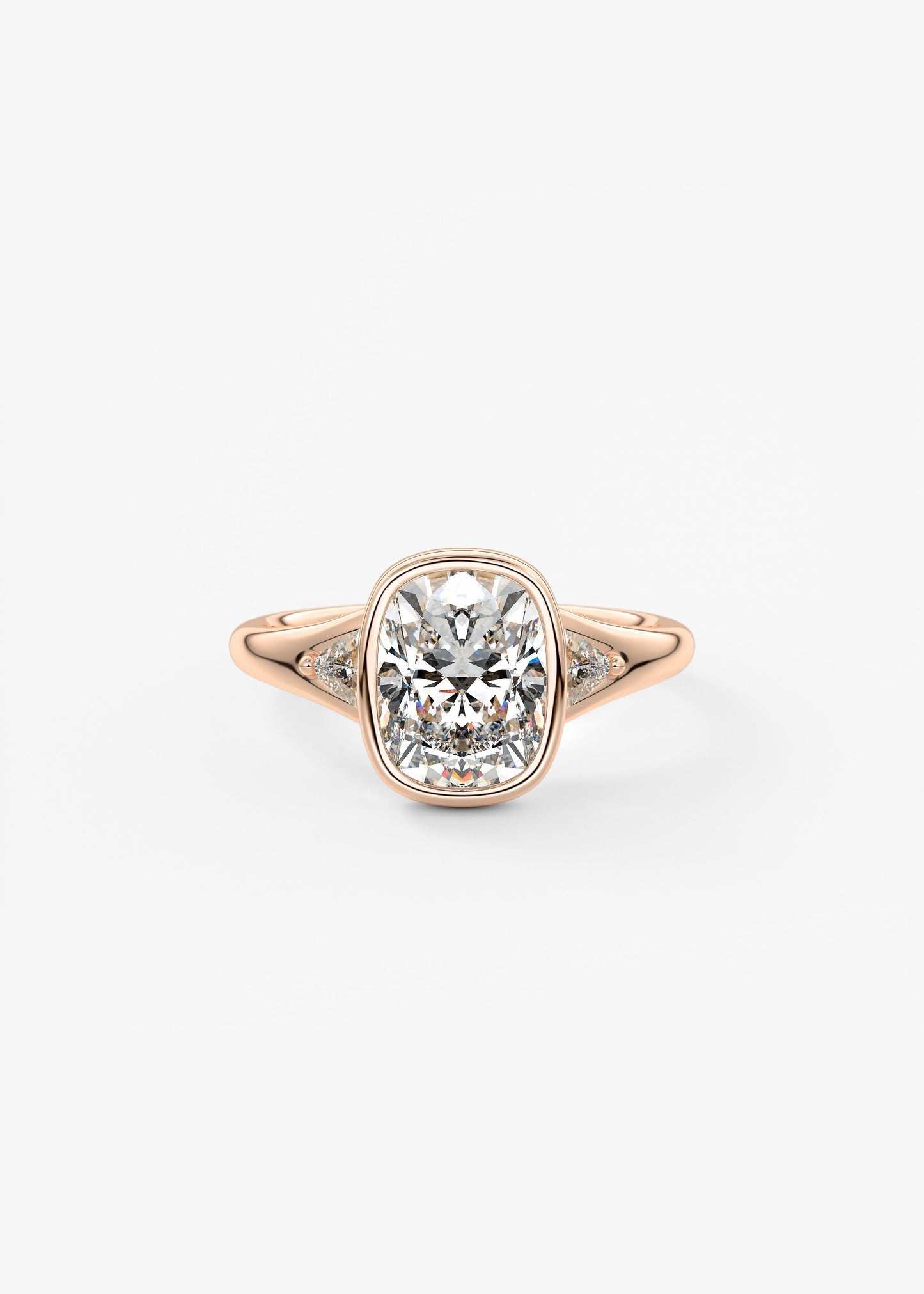 Elongated Cushion Three Stone Bezel Lab Grown Diamond Engagement Ring