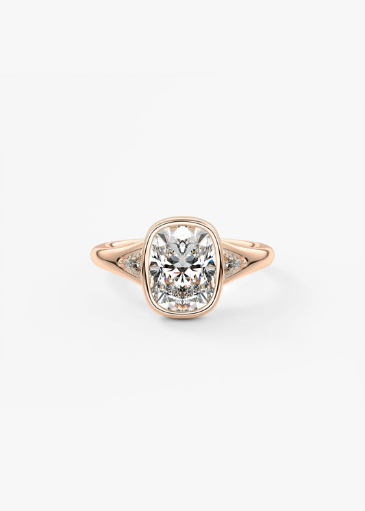 Elongated Cushion Three Stone Bezel Lab Grown Diamond Engagement Ring