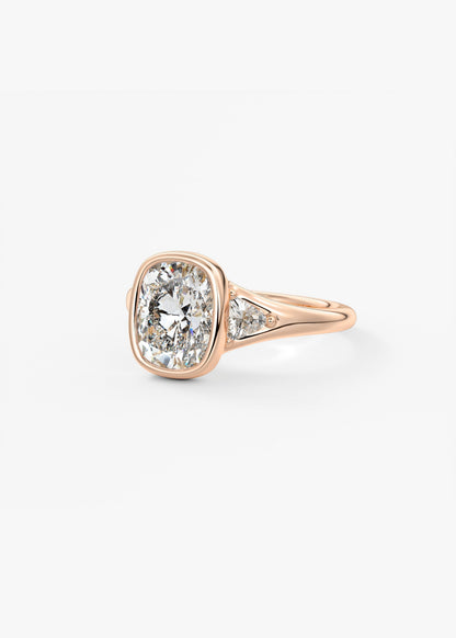 Elongated Cushion Three Stone Bezel Lab Grown Diamond Engagement Ring
