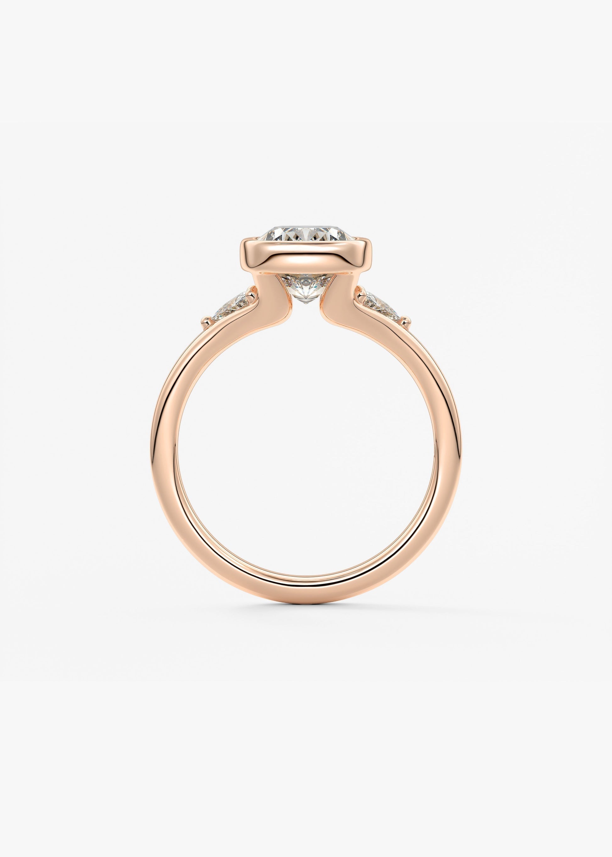 Elongated Cushion Three Stone Bezel Lab Grown Diamond Engagement Ring