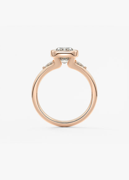 Elongated Cushion Three Stone Bezel Lab Grown Diamond Engagement Ring